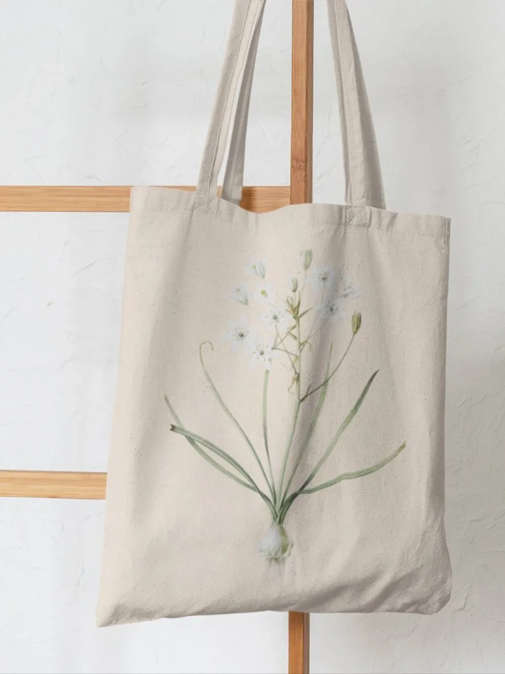 Star-Of-Bethlehem Vintage Floral Print Graphic Canvas Tote Bag